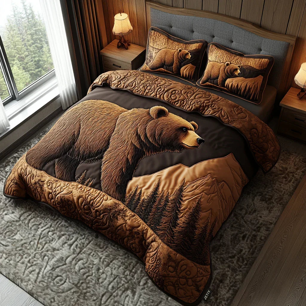 Set de lenjerie de pat matlasată, format din 3 piese - Animale de pădure — imagine 1