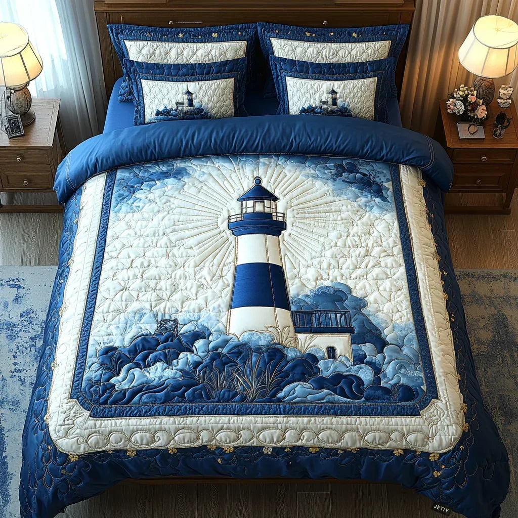 Set de lenjerie de pat matlasată din 3 piese - Lighthouse Breeze — imagine 1
