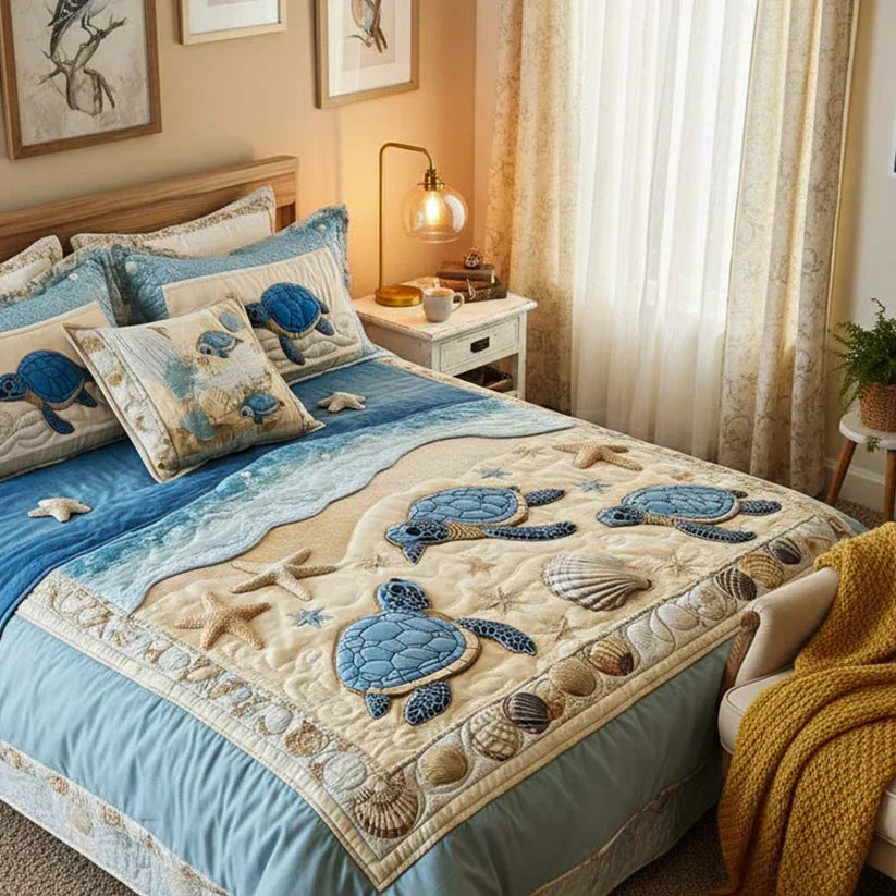 Set de lenjerie de pat matlasată cu 3 piese - Valuri oceanice — imagine 5
