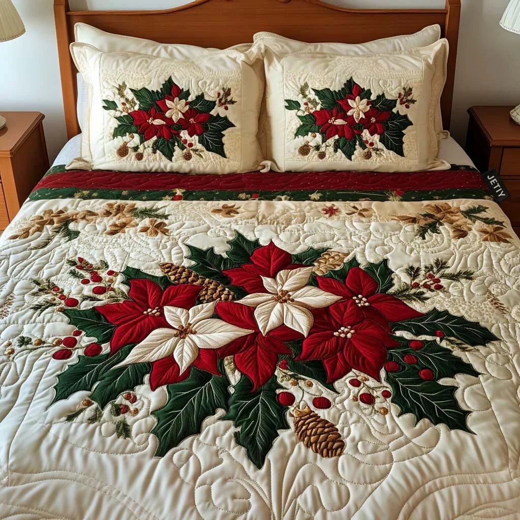 Set de lenjerie de pat matlasată cu 3 piese - Poinsettia Magic — imagine 1