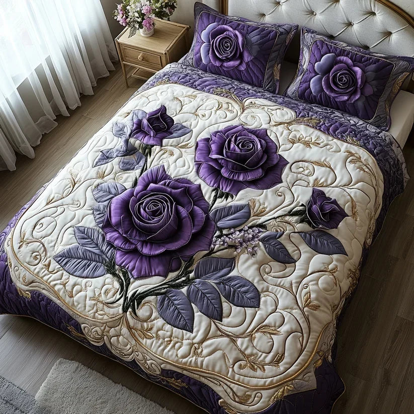 Set de lenjerie de pat matlasată cu 3 piese - Rosa violet — imagine 5