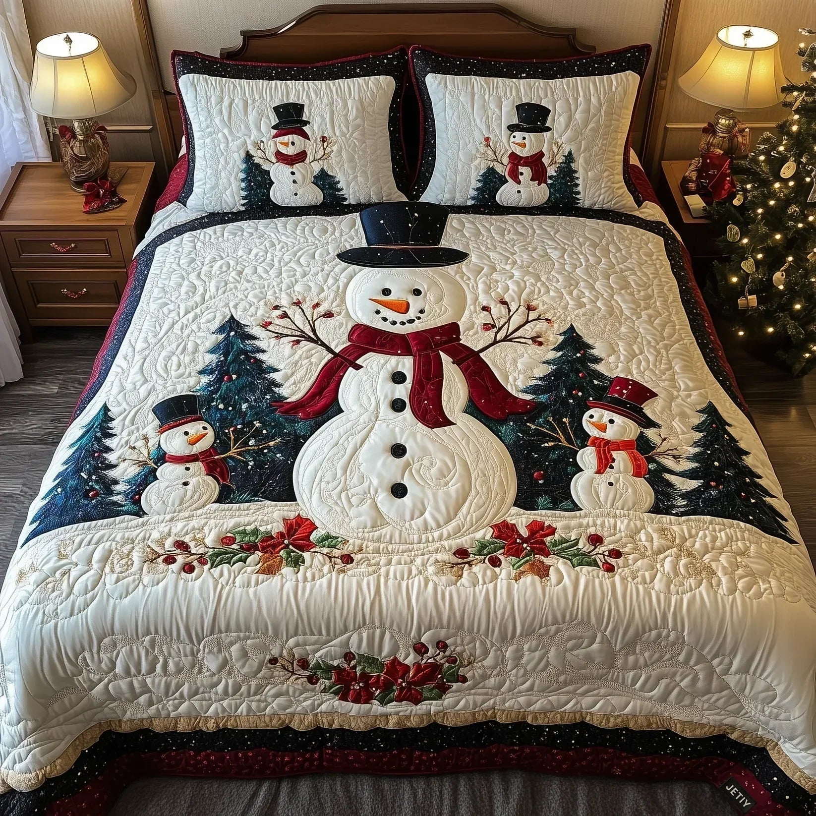 Set de lenjerie de pat matlasată din 3 piese - Snow Friends — imagine 1