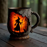 Cană 3D de Halloween - cu model de vrăjitoare și pisică — imagine 1