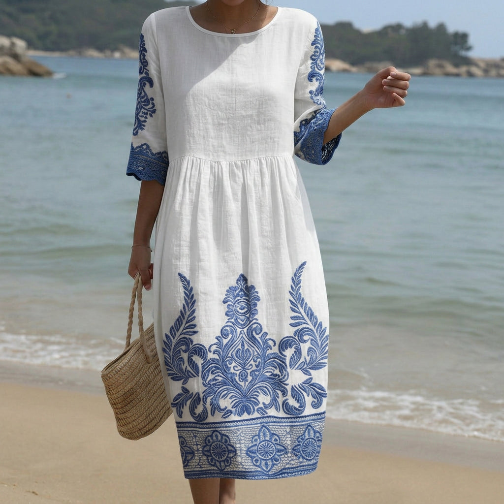 Abigail - rochie maxi cu decolteu rotund și imprimeu — imagine 1