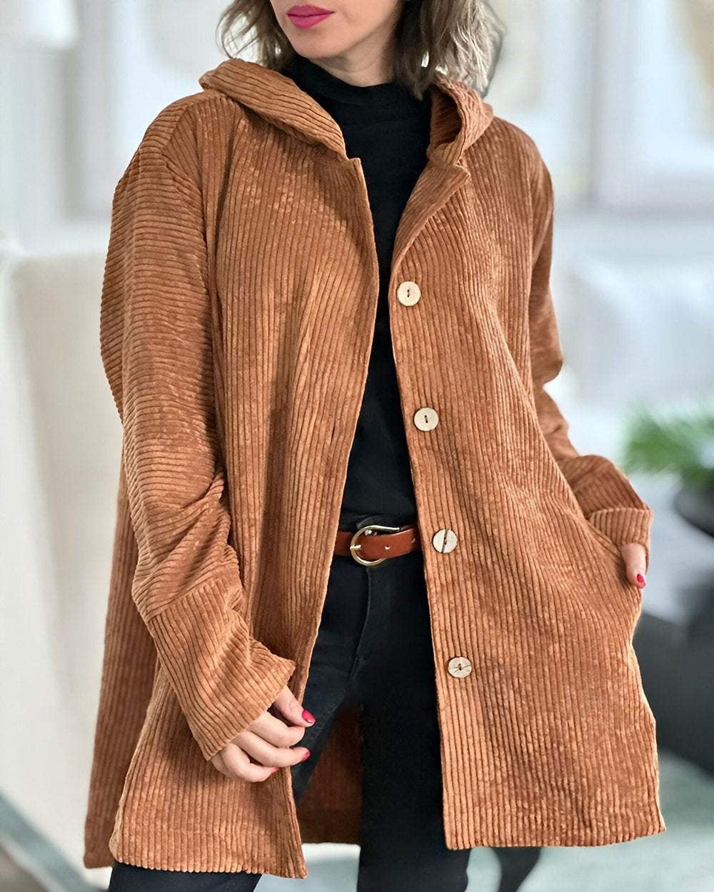 Abigail - Cardigan cu glugă din catifea reiată — imagine 7