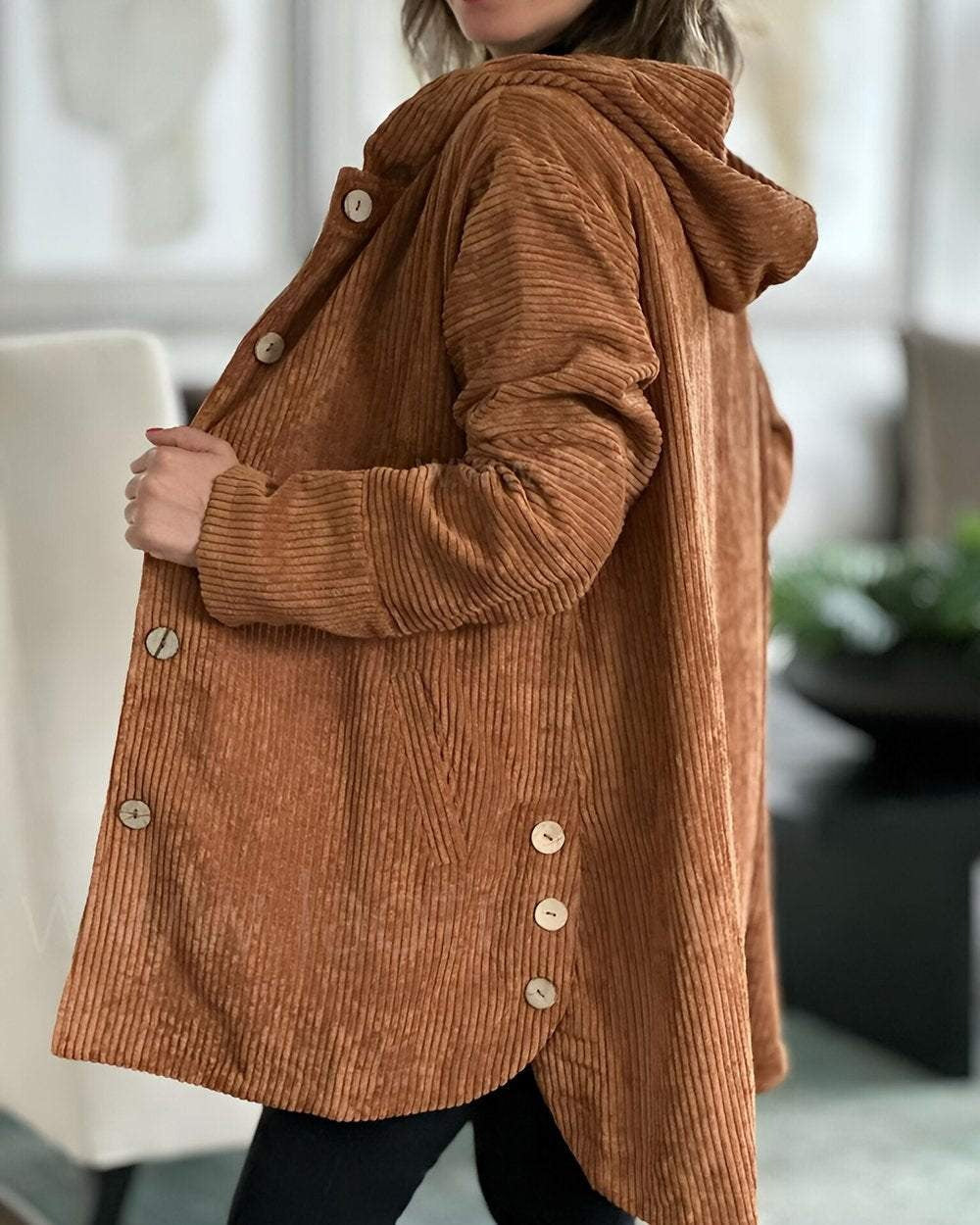 Abigail - Cardigan cu glugă din catifea reiată — imagine 8