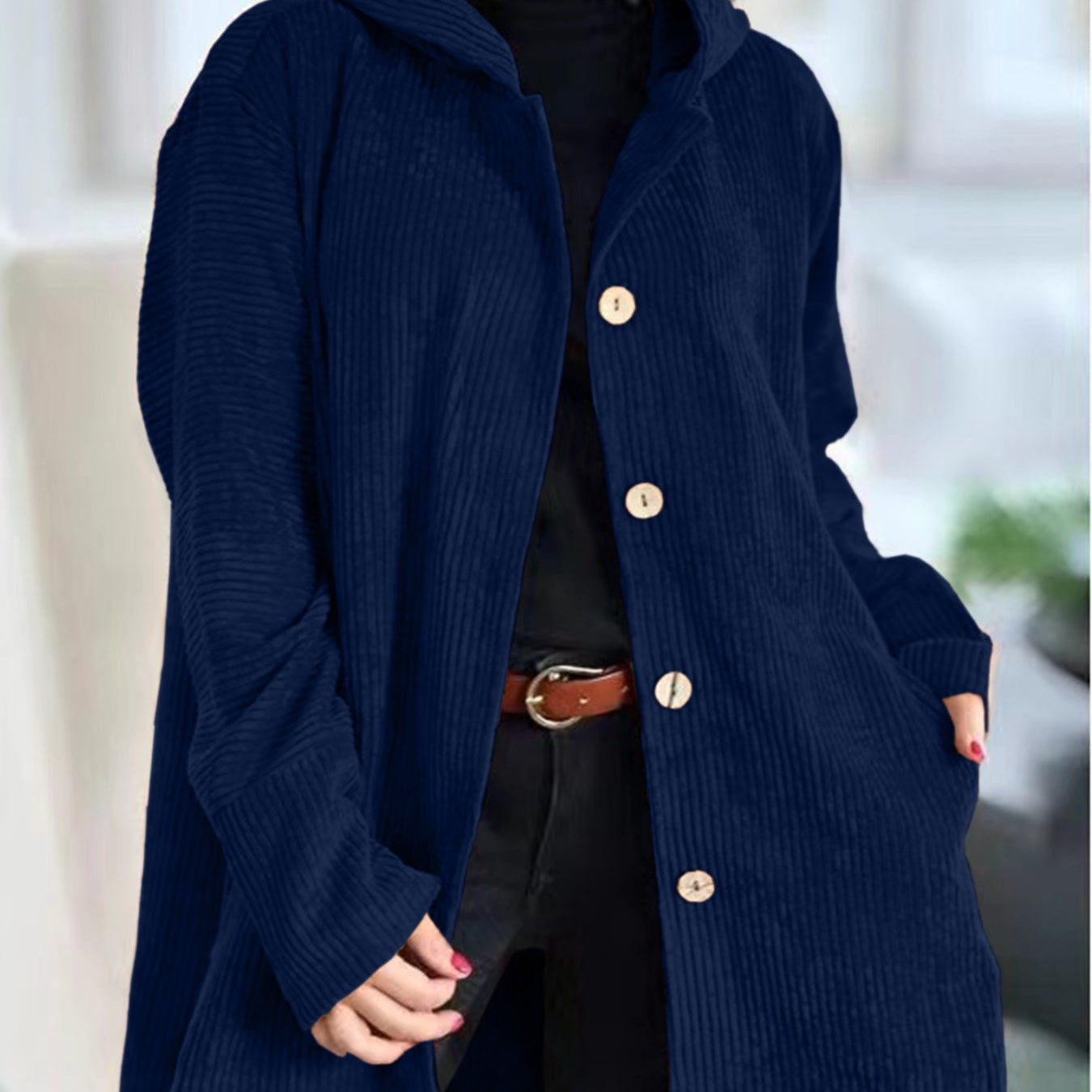 Abigail - Cardigan cu glugă din catifea reiată — imagine 10