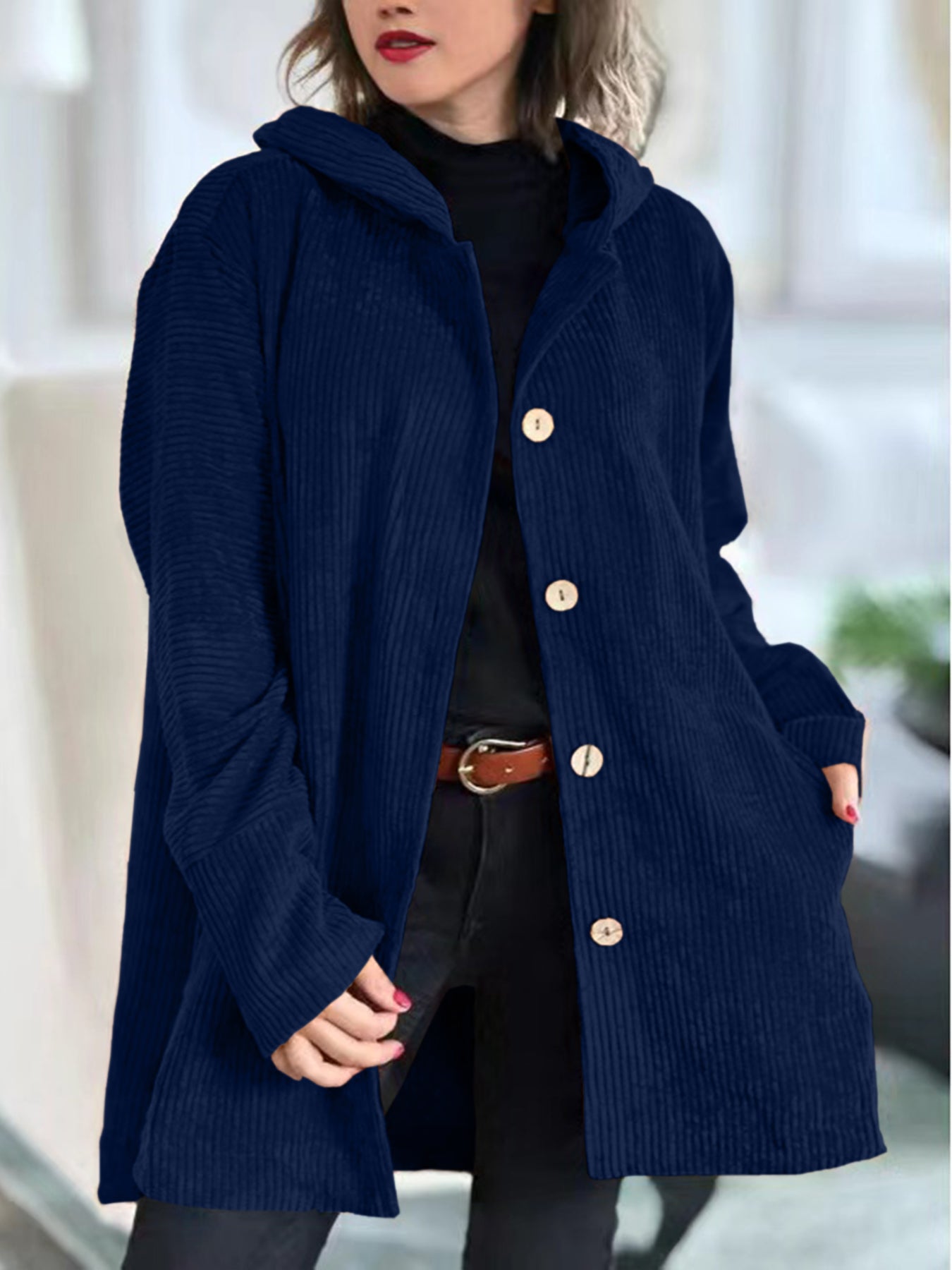 Abigail - Cardigan cu glugă din catifea reiată — imagine 10