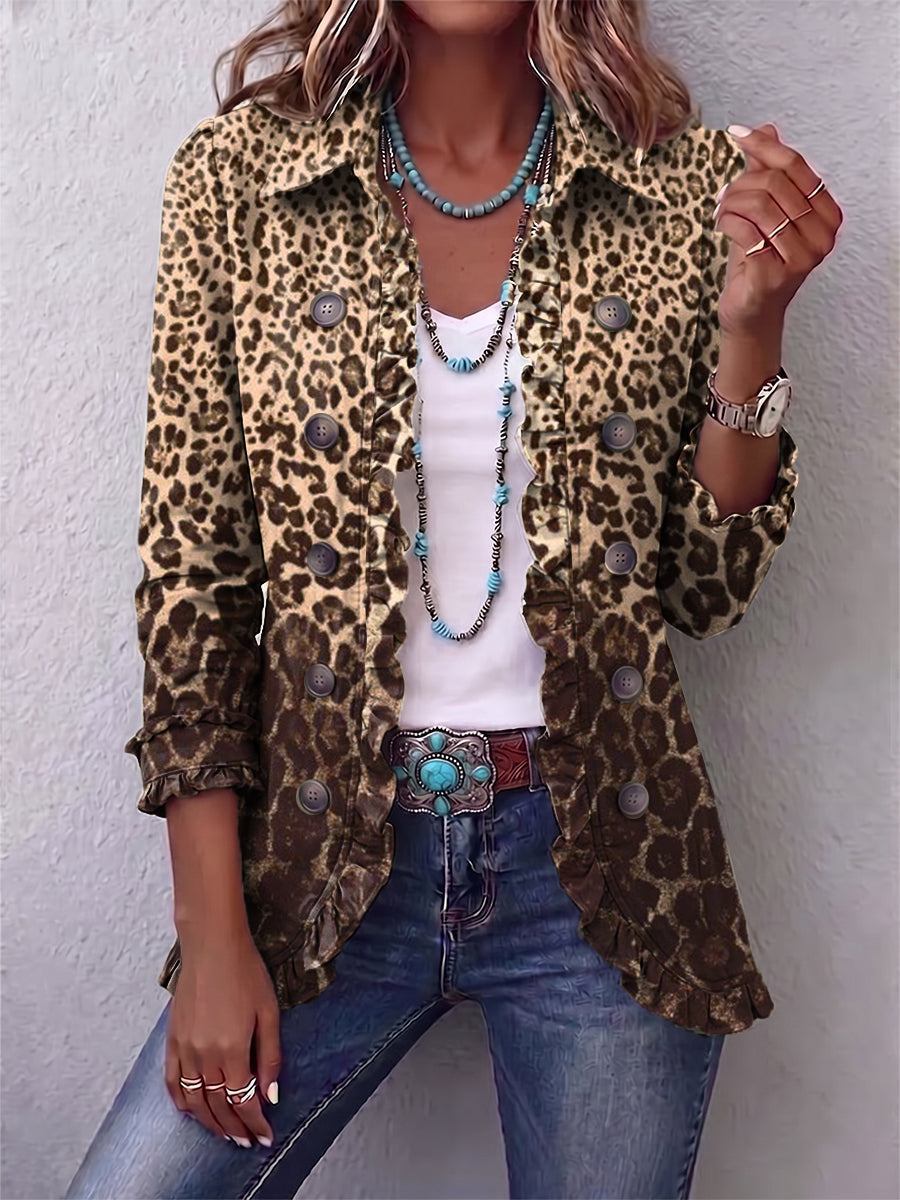 Abigail - Palton cu imprimeu de leopard și volane — imagine 1