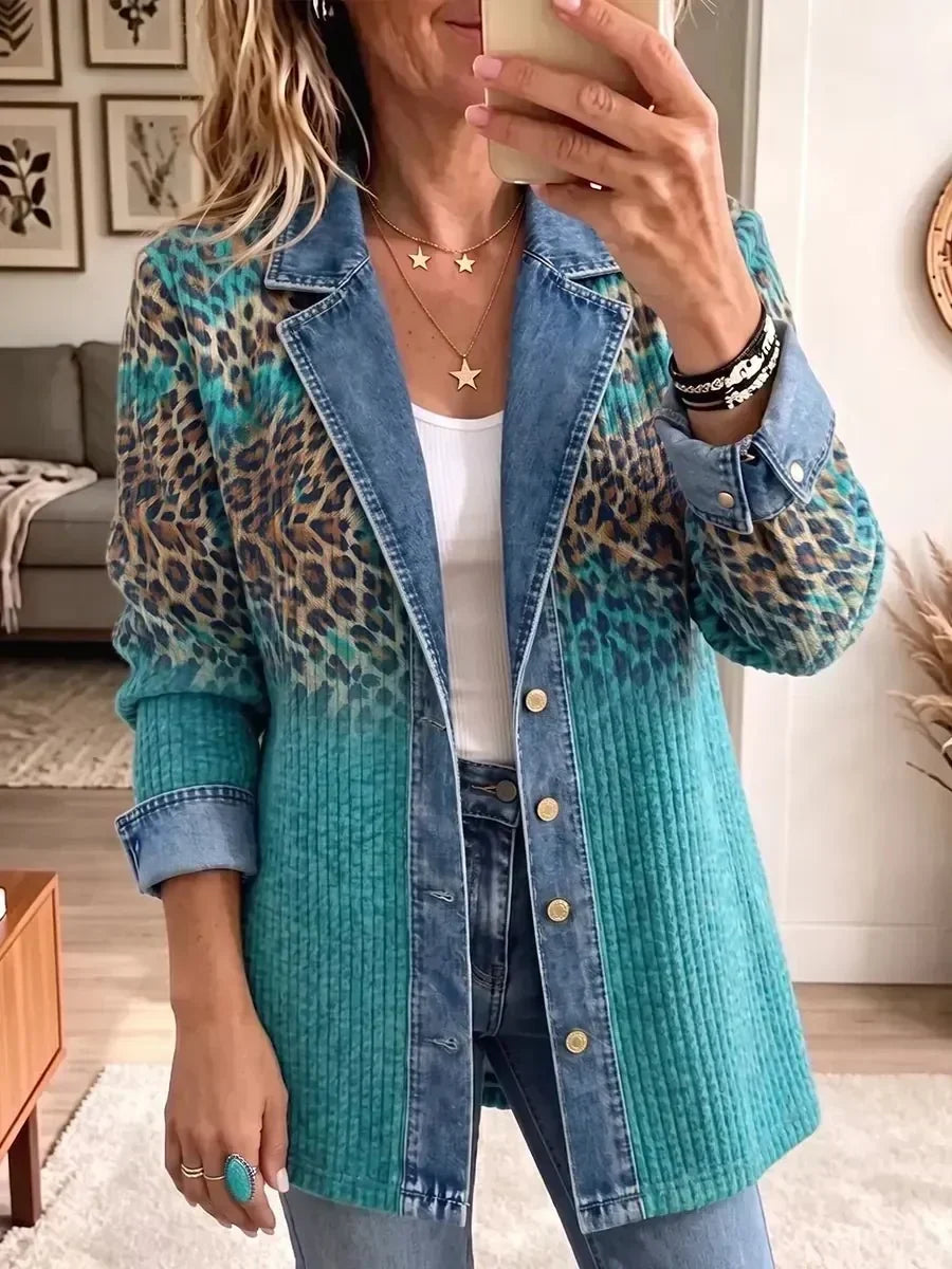 Abigail - Jachetă din denim cu imprimeu retro de leopard — imagine 1