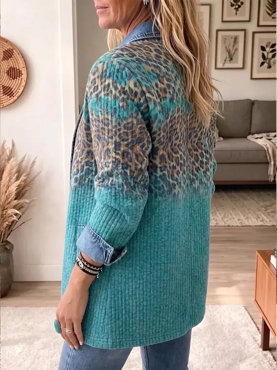 Abigail - Jachetă din denim cu imprimeu retro de leopard — imagine 2