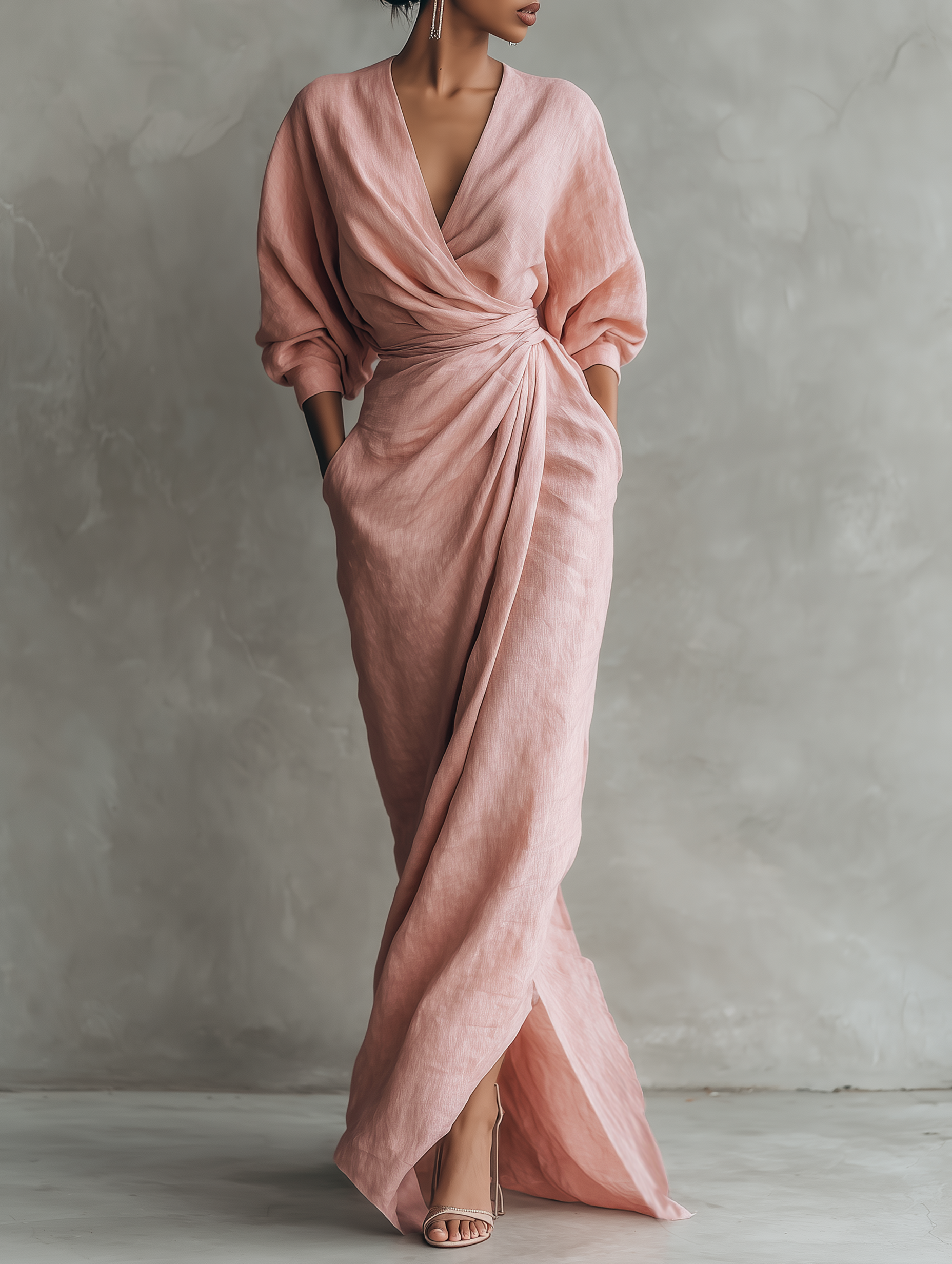 Adeline - rochie maxi roz din in — imagine 2