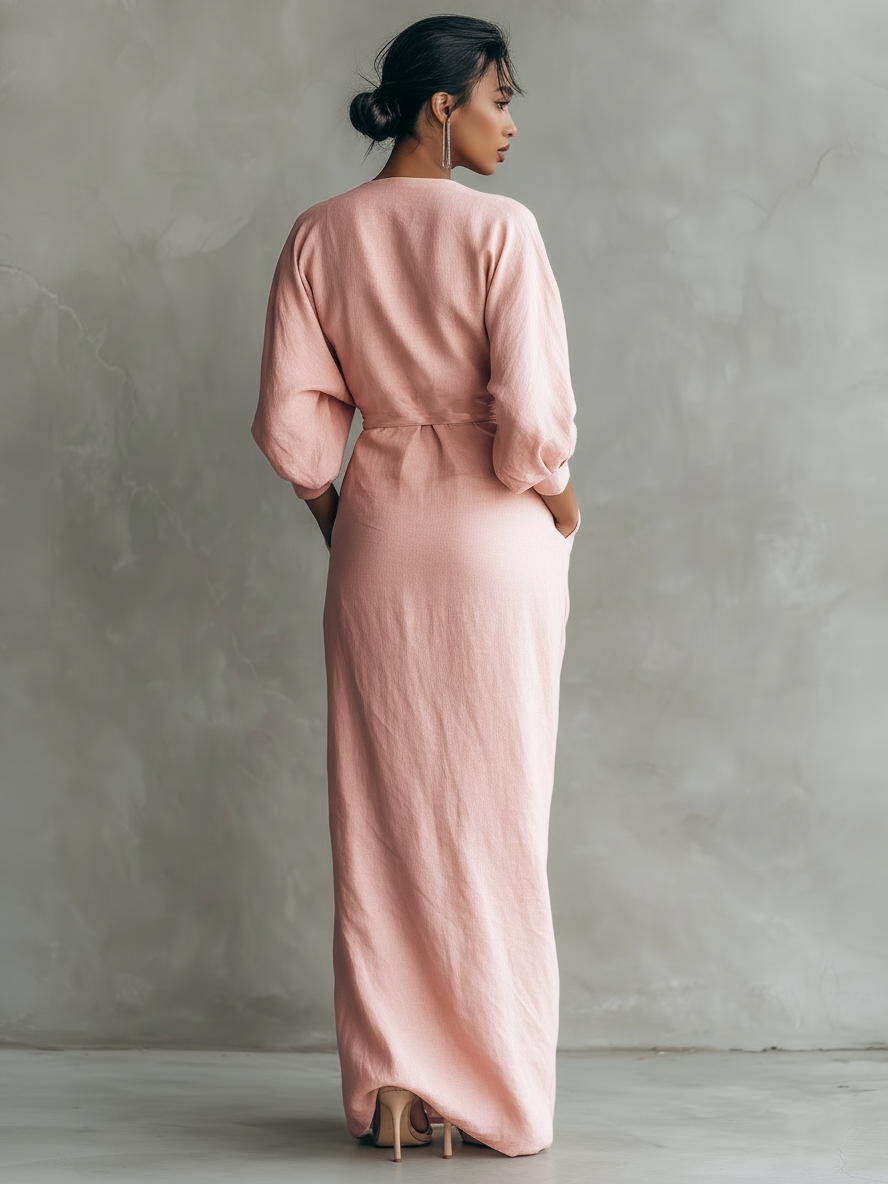 Adeline - rochie maxi roz din in — imagine 3