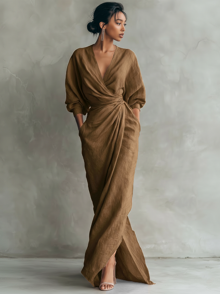 Adeline - rochie maxi roz din in — imagine 4