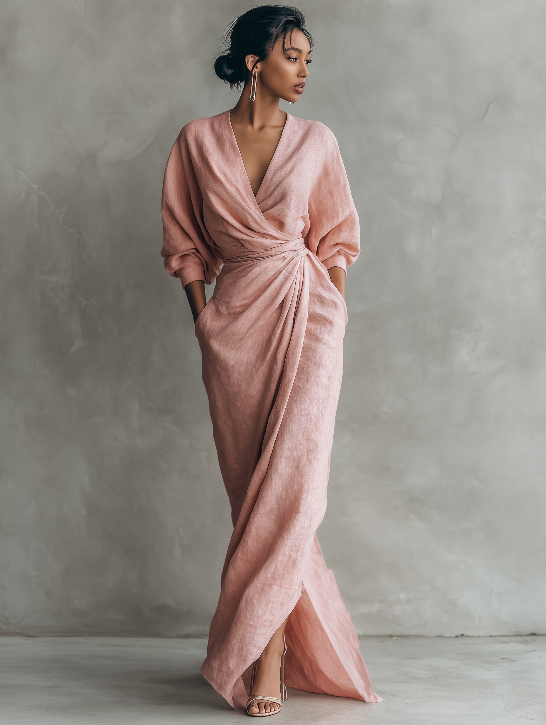 Adeline - rochie maxi roz din in — imagine 6