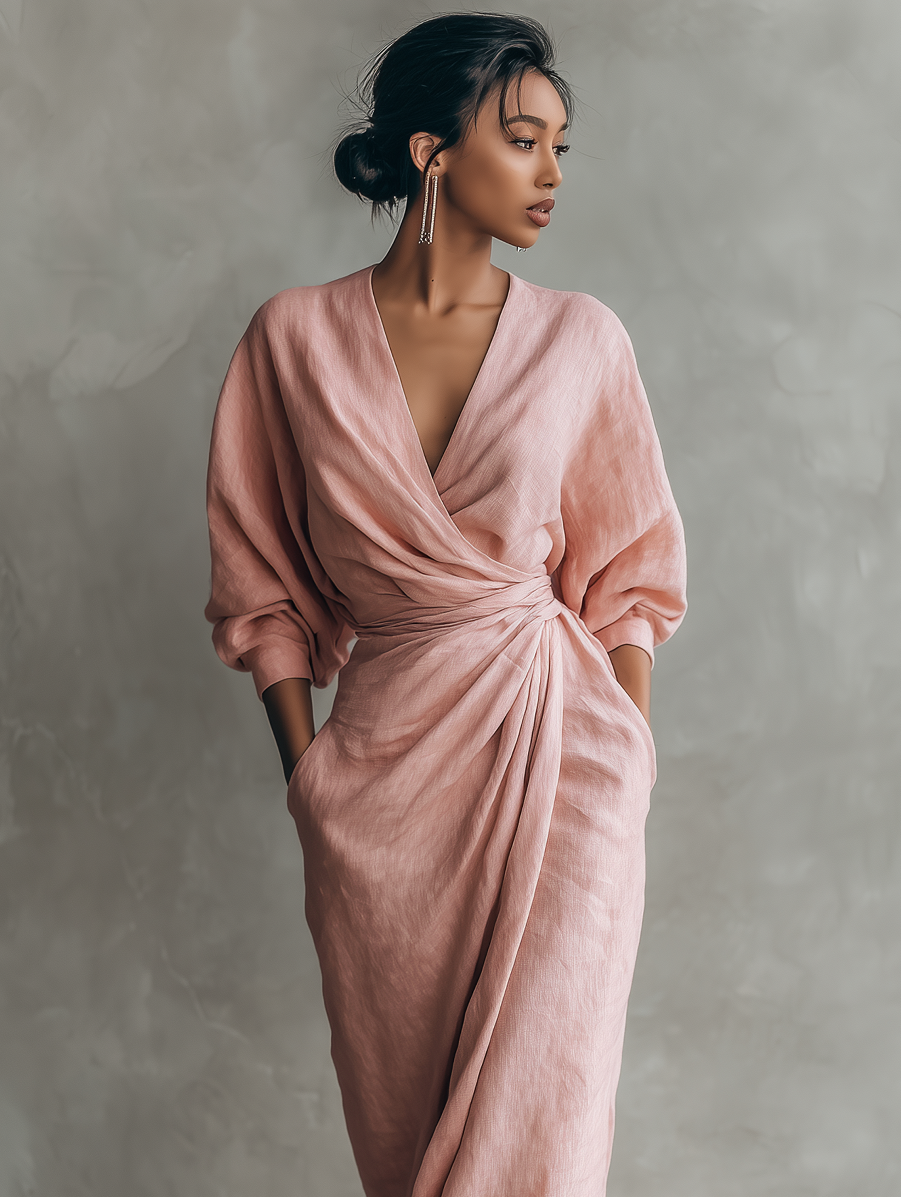 Adeline - rochie maxi roz din in — imagine 7