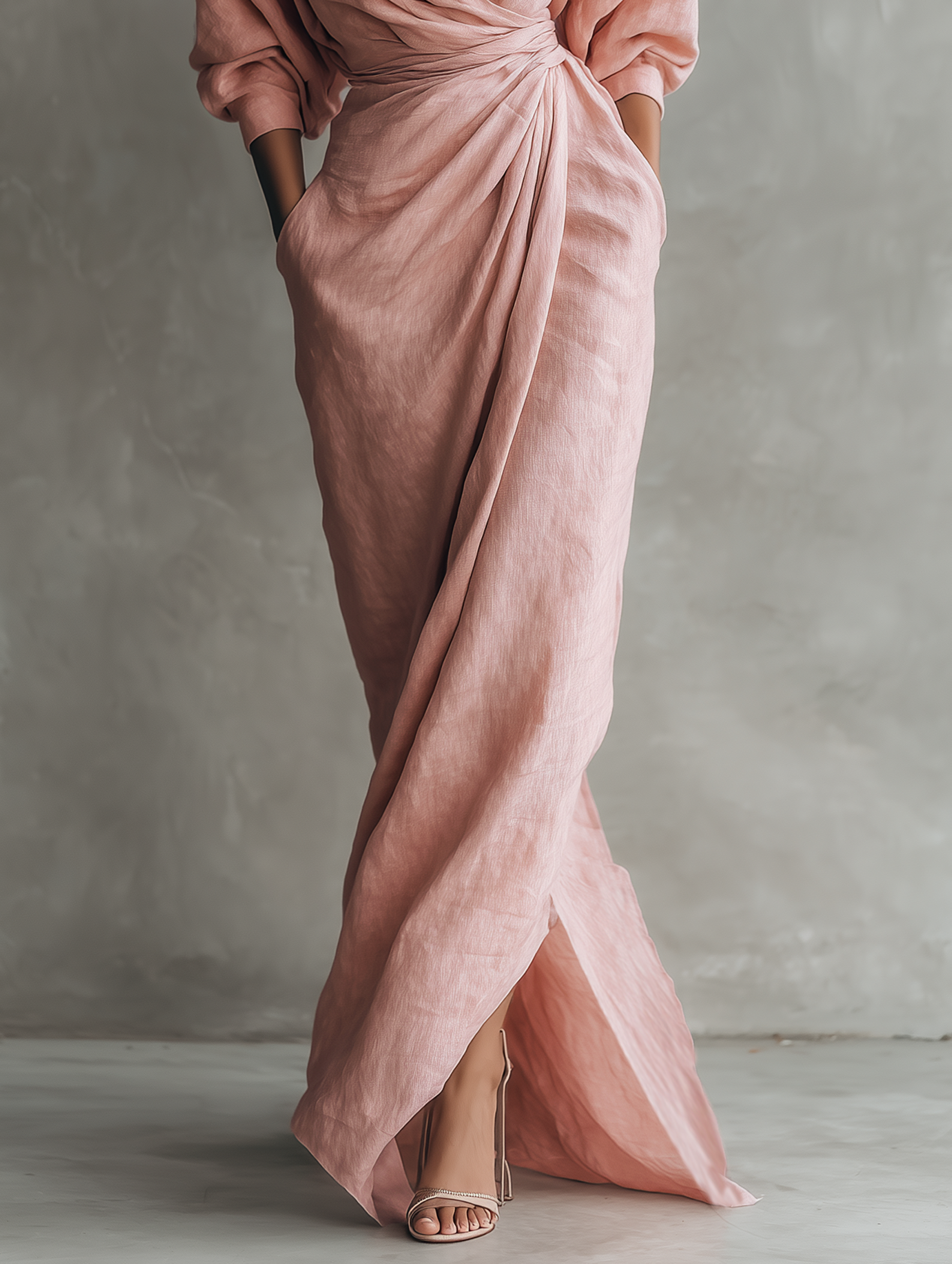 Adeline - rochie maxi roz din in — imagine 8
