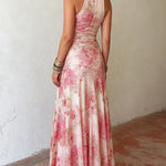 Alexandra - rochie midi fără mâneci, plisată, cu imprimeu floral roz din șifon — imagine 4