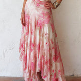 Alexandra - rochie midi fără mâneci, plisată, cu imprimeu floral roz din șifon — imagine 6