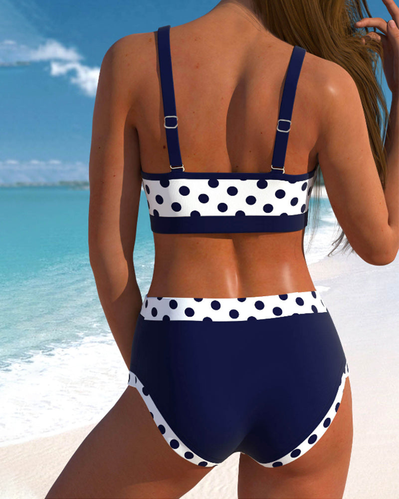 Allison - bikini cu talie înaltă, buline și model patchwork — imagine 2
