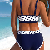 Allison - bikini cu talie înaltă, buline și model patchwork — imagine 2
