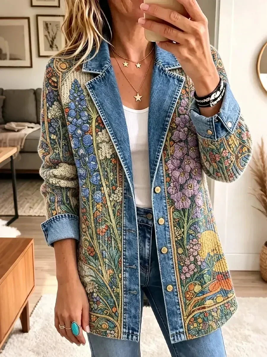 Allison - Jachetă din denim cu imprimeu floral retro — imagine 1