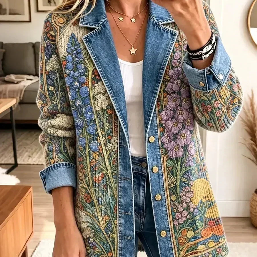 Allison - Jachetă din denim cu imprimeu floral retro — imagine 1