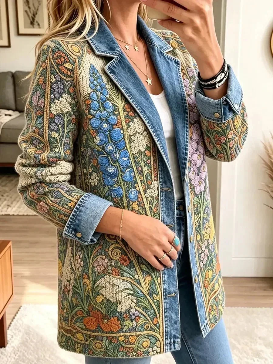 Allison - Jachetă din denim cu imprimeu floral retro — imagine 2