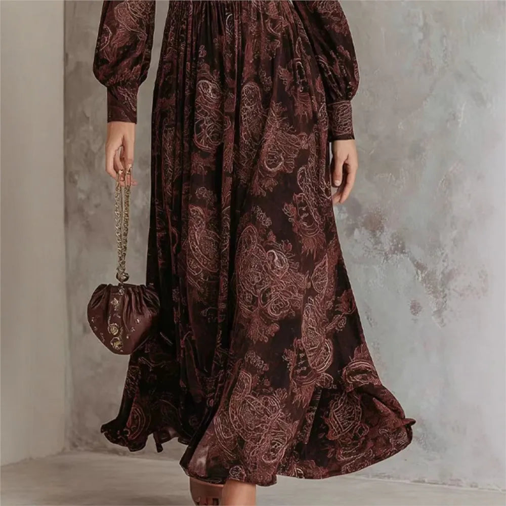 Aria - rochie maxi elegantă cu mânecă lungă și imprimeu — imagine 2