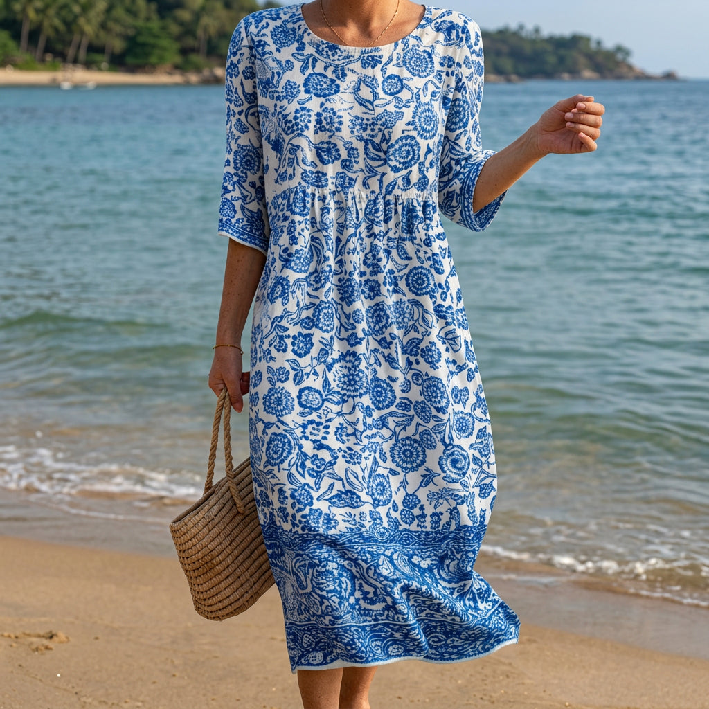 Ashley - rochie maxi cu decolteu rotund și model — imagine 1