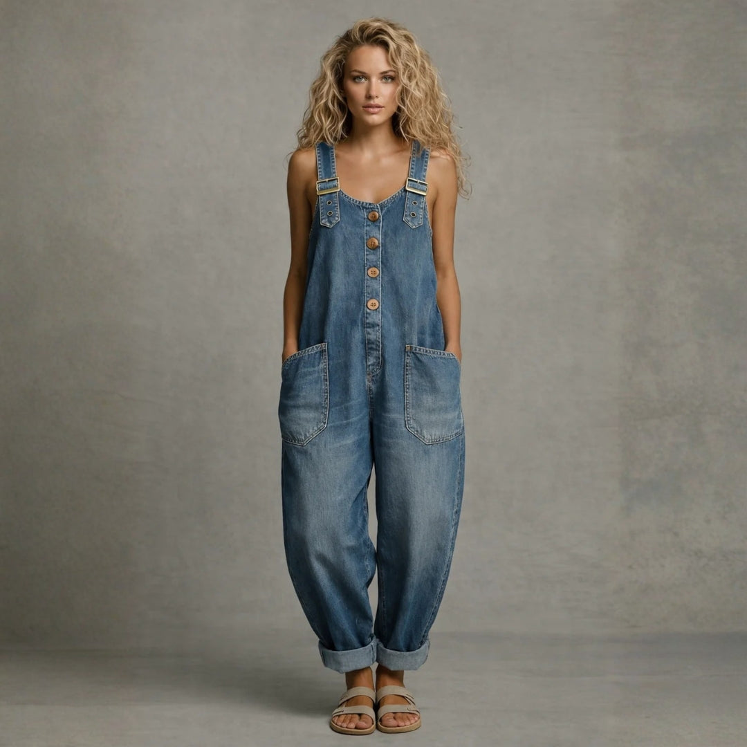 Ashley - salopetă elegantă din denim cu buzunare — imagine 1