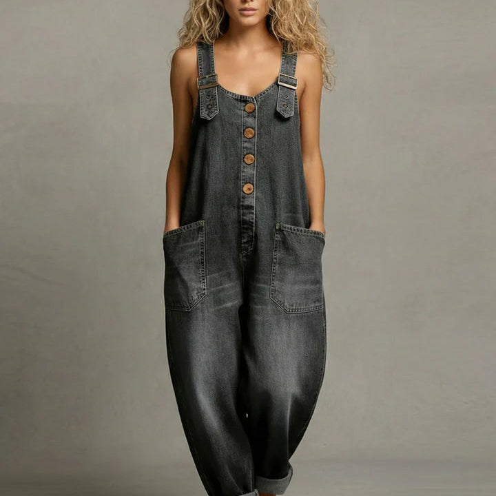 Ashley - salopetă elegantă din denim cu buzunare — imagine 5