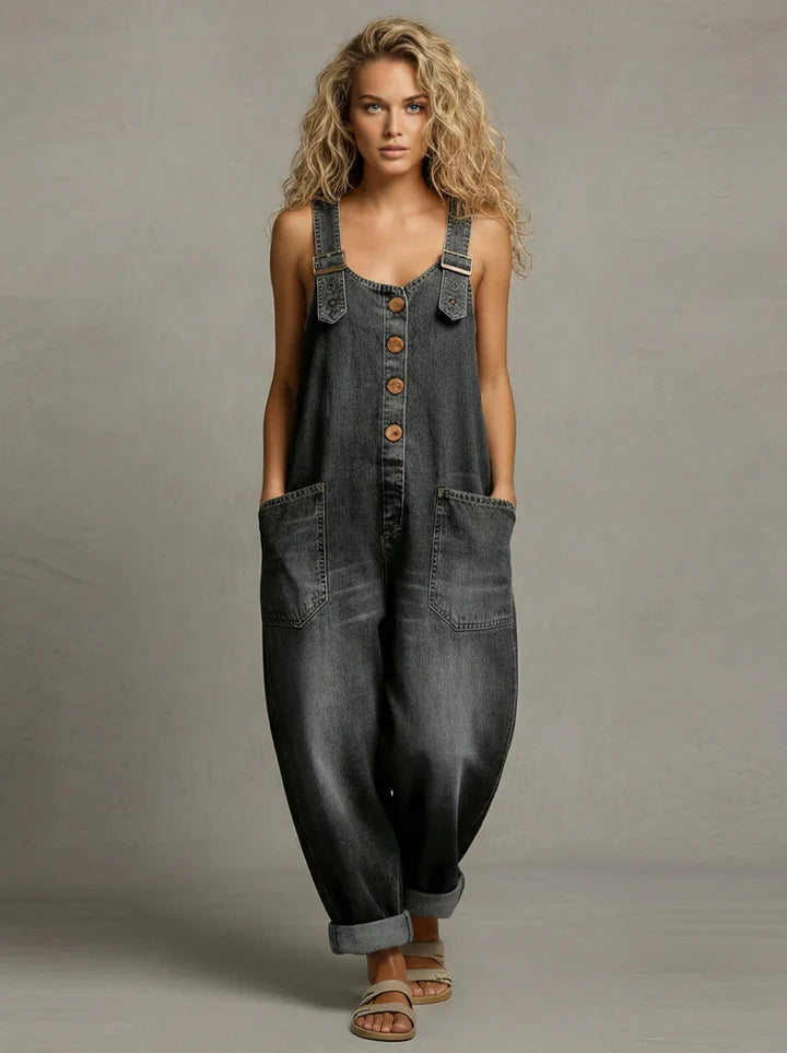 Ashley - salopetă elegantă din denim cu buzunare — imagine 5