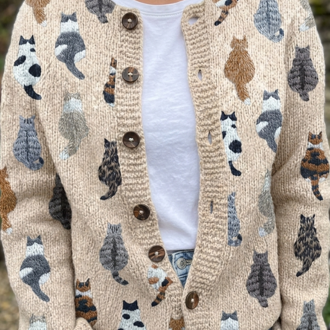 Audrey - cardigan confortabil cu imprimeu de pisici — imagine 1