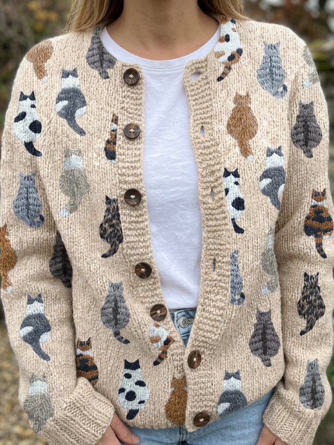 Audrey - cardigan confortabil cu imprimeu de pisici — imagine 1