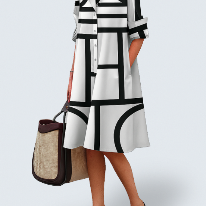Audrey – rochie-cămașă cu model geometric — imagine 1