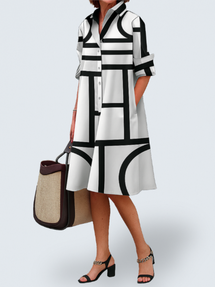 Audrey – rochie-cămașă cu model geometric — imagine 1