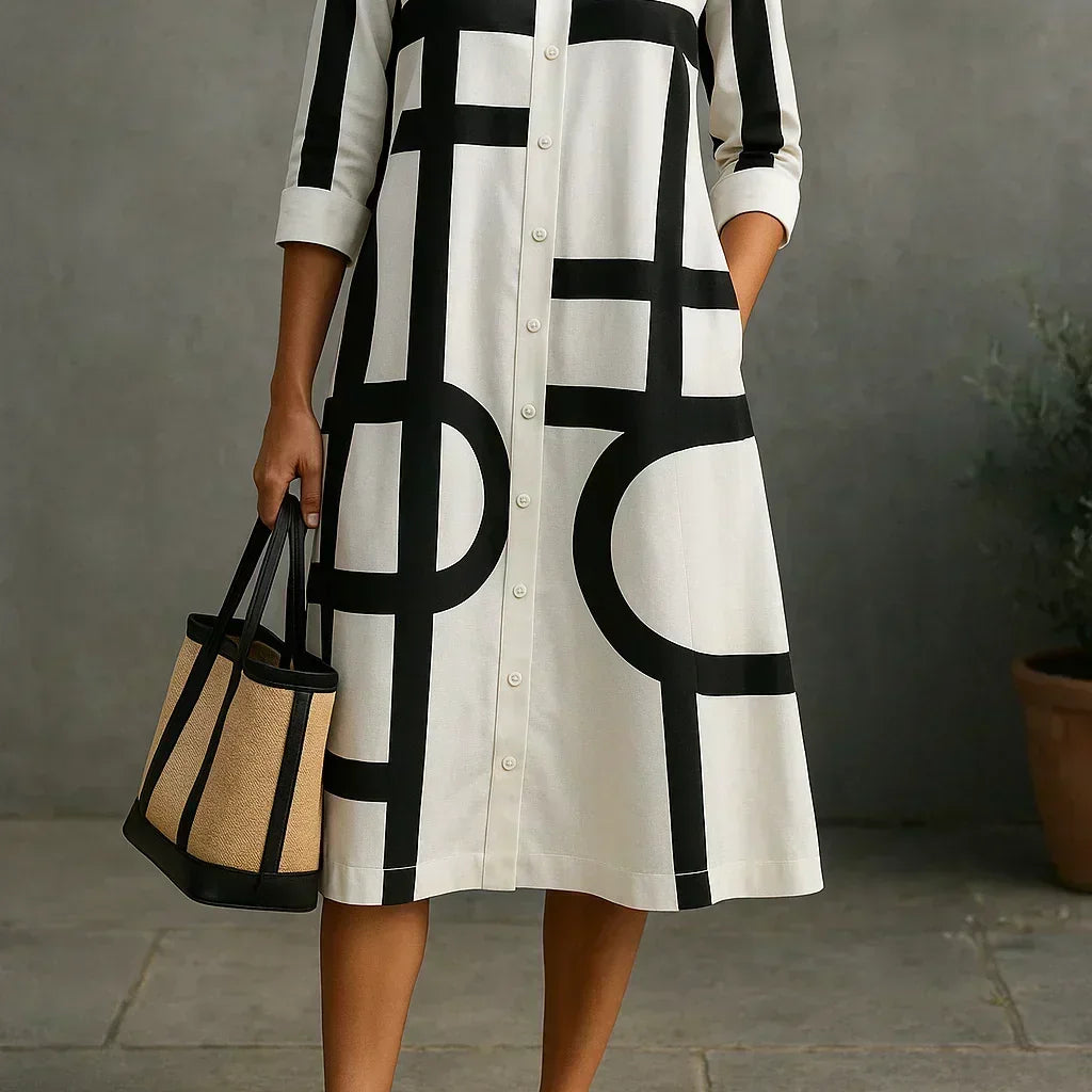Audrey – rochie-cămașă cu model geometric — imagine 3