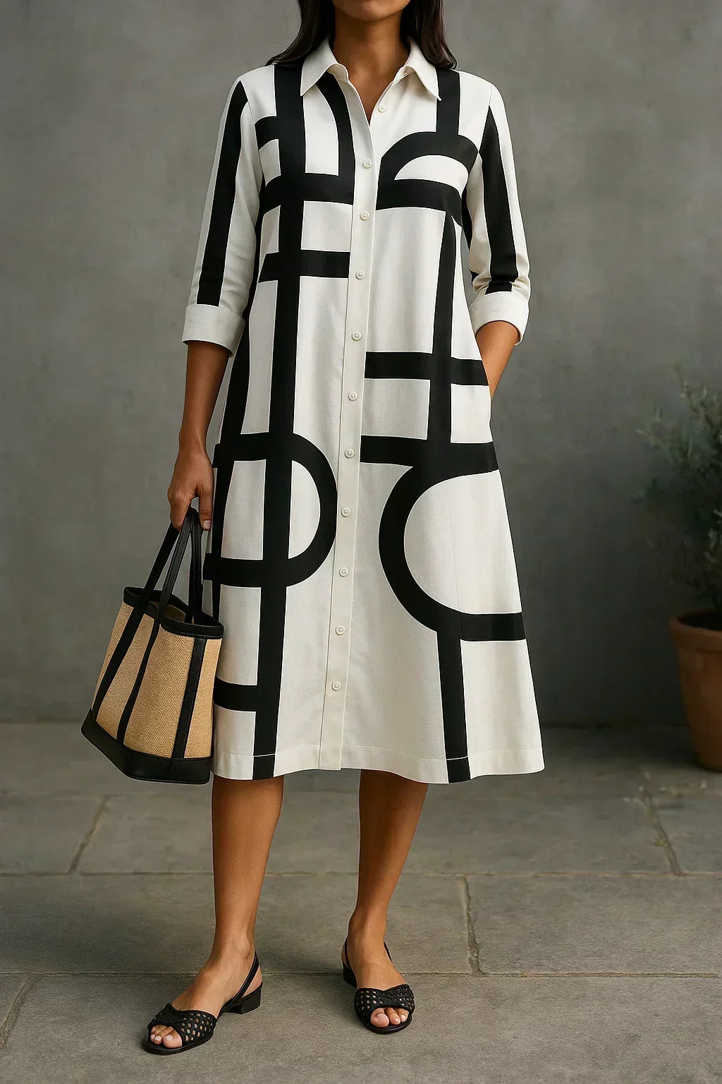 Audrey – rochie-cămașă cu model geometric — imagine 3