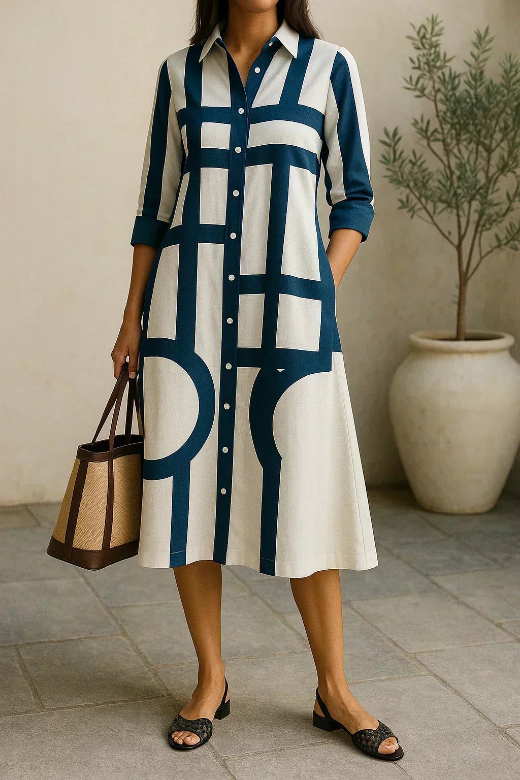 Audrey – rochie-cămașă cu model geometric — imagine 4