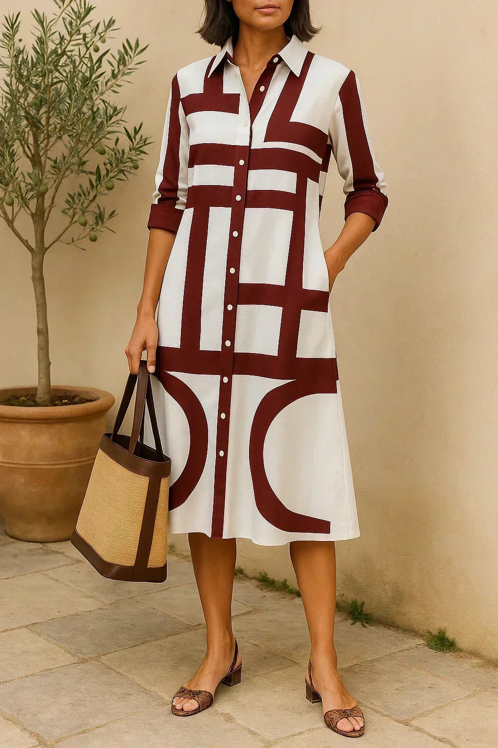 Audrey – rochie-cămașă cu model geometric — imagine 5