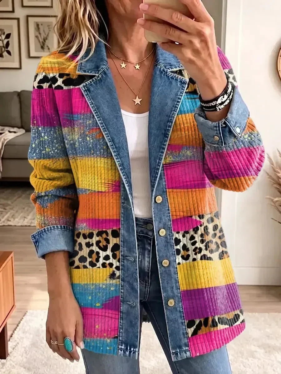 Audrey - jachetă din denim cu imprimeu retro de leopard — imagine 1