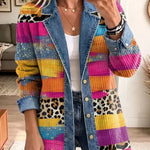Audrey - jachetă din denim cu imprimeu retro de leopard — imagine 1