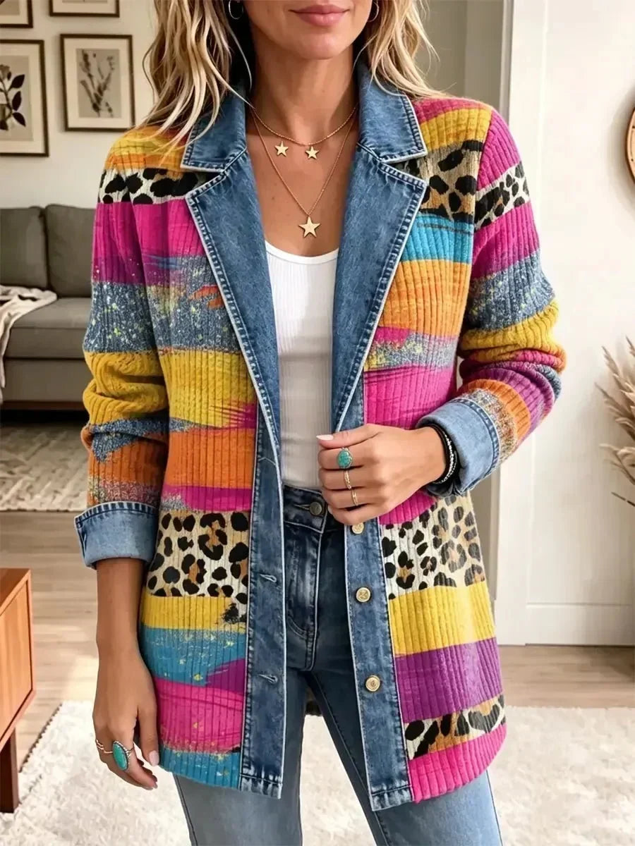 Audrey - jachetă din denim cu imprimeu retro de leopard — imagine 2