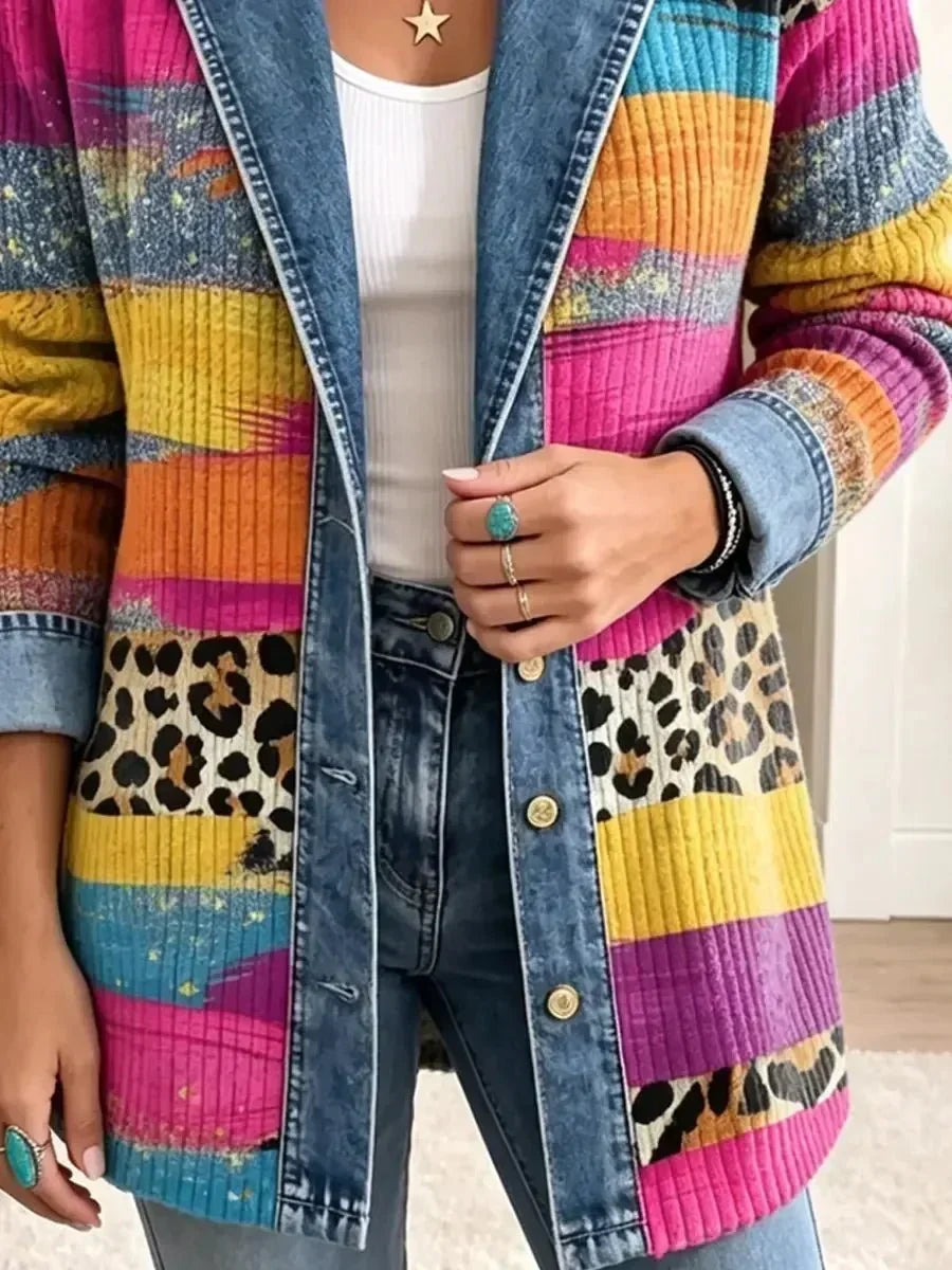 Audrey - jachetă din denim cu imprimeu retro de leopard — imagine 3