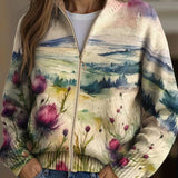 Cardigan cu fermoar Avery - Peisaj scoțian de ciulin — imagine 1