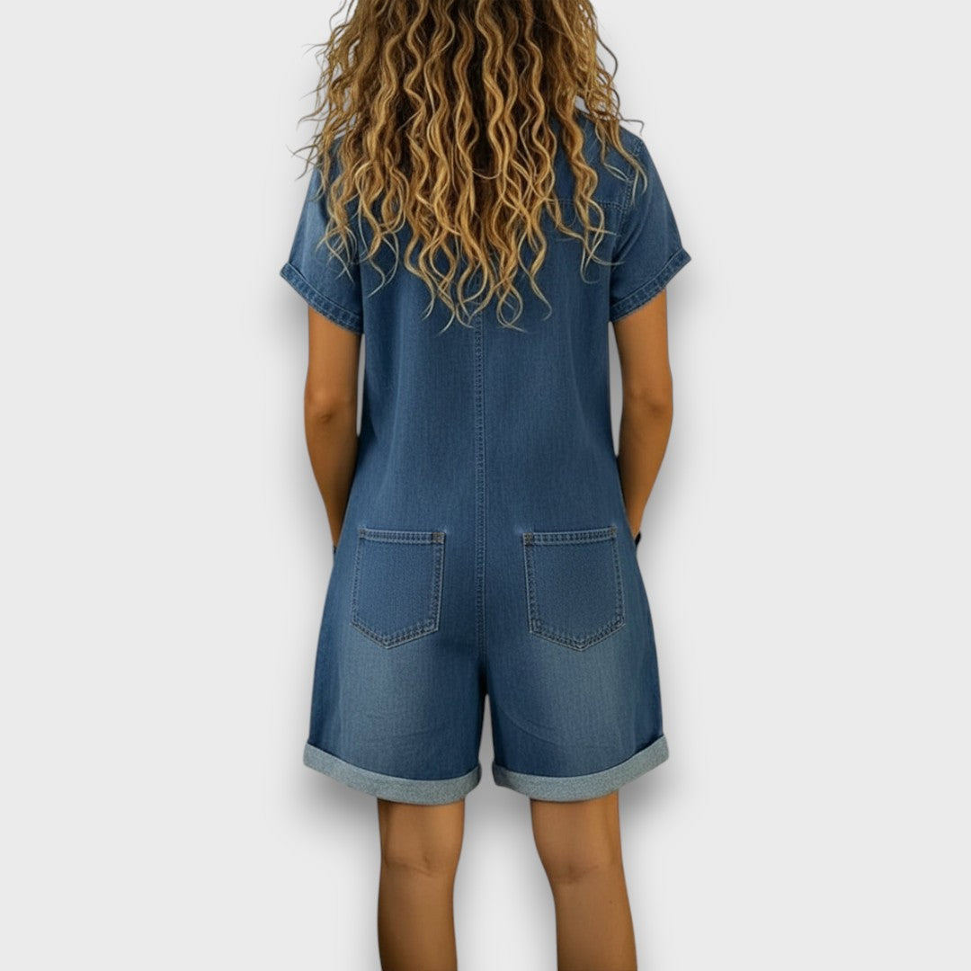 Bella - salopetă retro scurtă din bumbac cu aspect denim — imagine 2