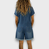 Bella - salopetă retro scurtă din bumbac cu aspect denim — imagine 2