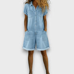 Bella - salopetă retro scurtă din bumbac cu aspect denim — imagine 5