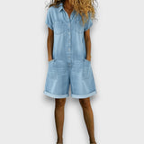 Bella - salopetă retro scurtă din bumbac cu aspect denim — imagine 5